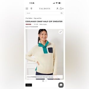 Talbots Coolmax White Sweater with Teal and Navy Details Size XS